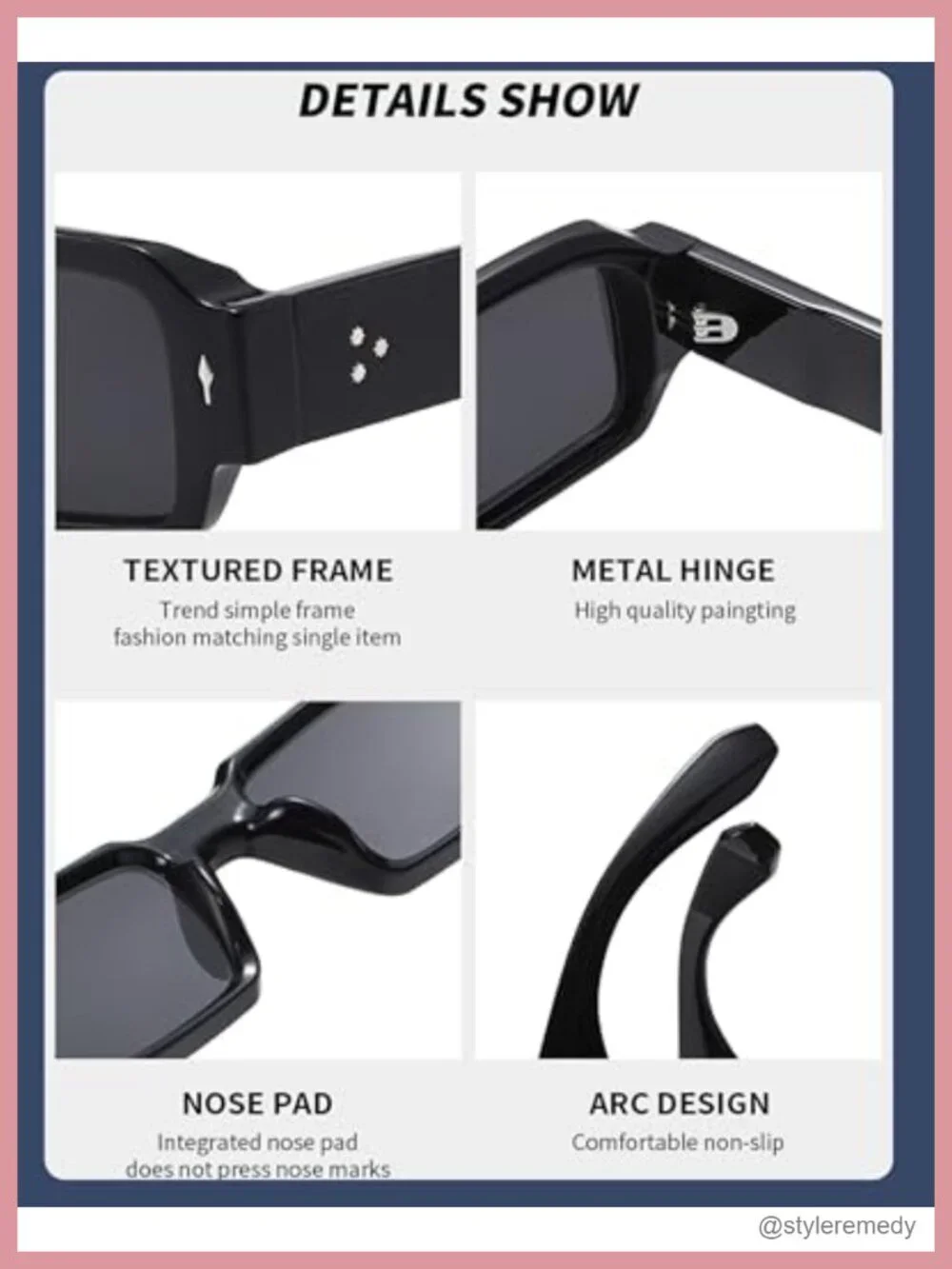 Thick Square Sunglasses UV400 Protection Black Frame Grey Lens